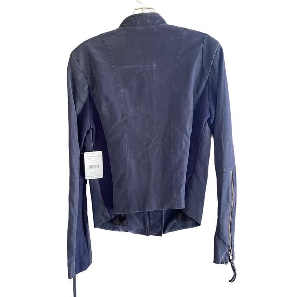 NWT FREE PEOPLE Jacket 8 Navy Blue Moto Zippers Stretch Inserts in Sleeves - Picture 9 of 15